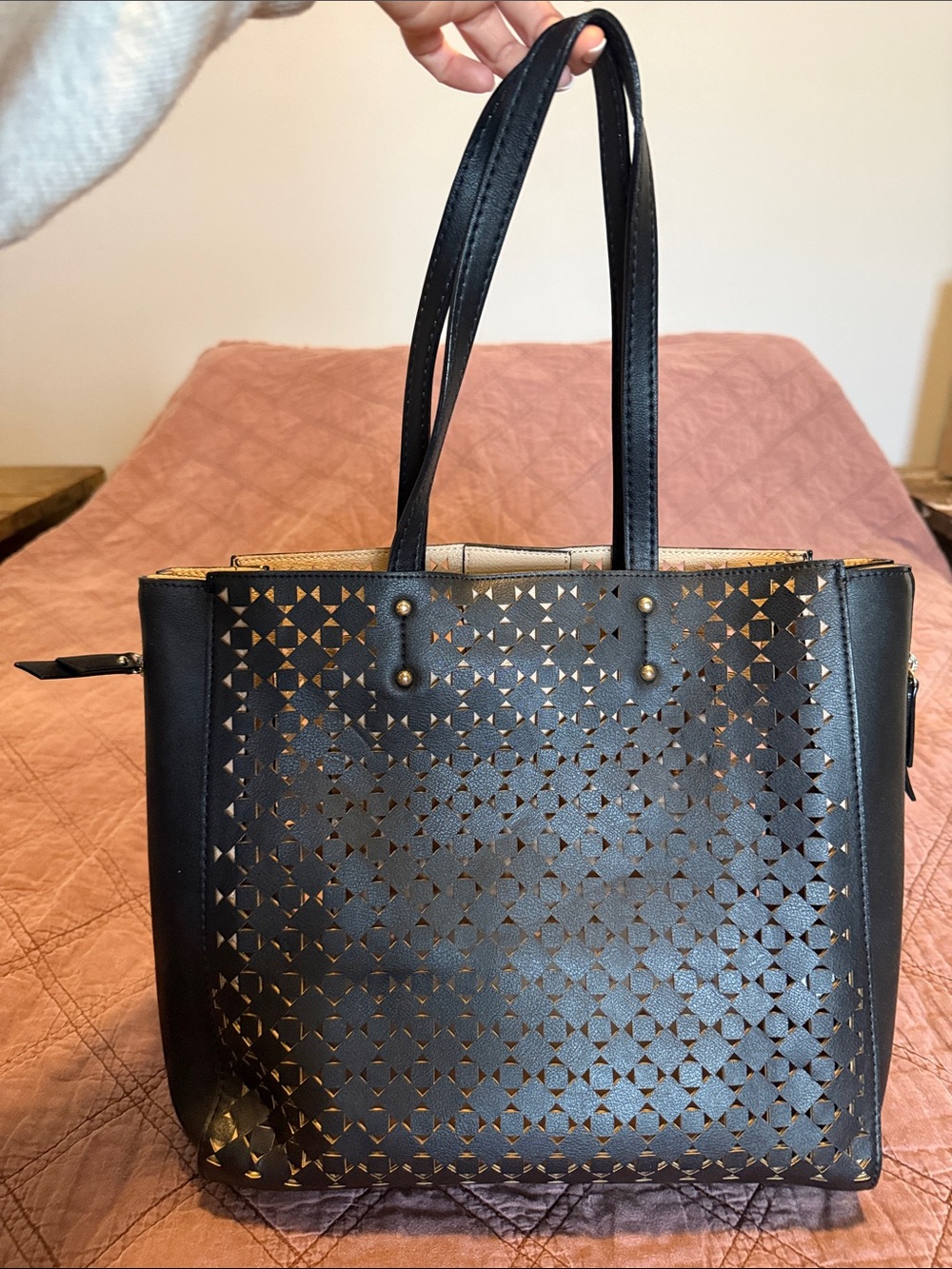 Ann Taylor Black Tote with Gold-Tone Studs